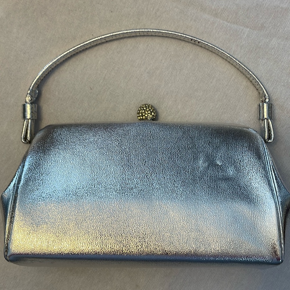 Vintage Silver Metallic HL USA evening essentials bag clutch purse.